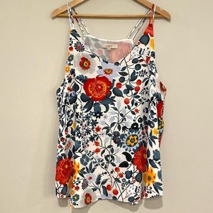 Loft Floral V-Neck Multicolored Double Strap Lightweight Cami Tank Top Sz XXL